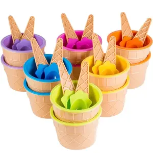 7-Piece Colorful Ice Cream Bowl Set with Spoons, Sundae Dessert Bowls, Birthday Christmas Easter Party Gift Decoration Kit, Ice Cream Serving Set