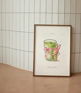 Matcha Poster Unframed : Hugging Y2K Coquette Aesthetic Wall Decor Cherub Art | Pastel Trendy Room Decor Idea | Cozy Wall Art