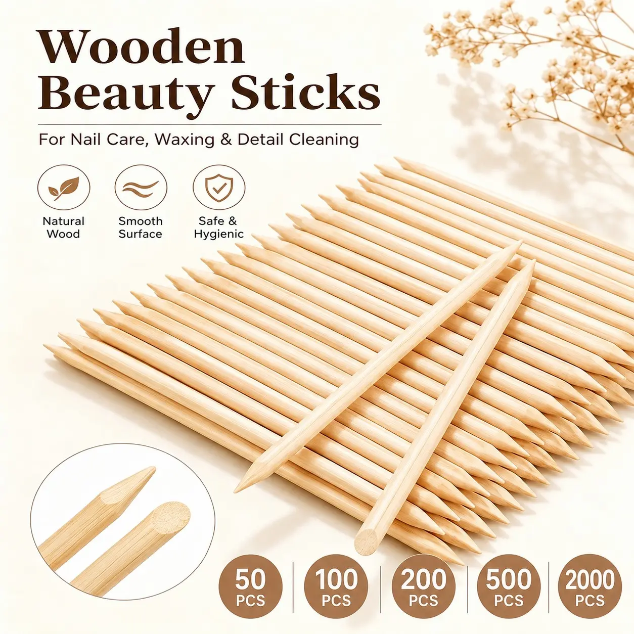 Orange Wood Nail Sticks, 75mm Smooth, Safe, Safety, Hygienic Cuticle Pusher And Cuticle Management Nail Cleaning Sticks For Versatile Detail Use: Waxing, DIY Nail Art, Manicure Care, Nail Salons And Home Use, 10-2000pcs, Natural Wooden