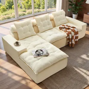 【2 Packages Shipping】Ovios 106" Modular Cloud Couch, Oversized Boneless Deep Seat Chenille Sectional Sofa with Chaise, Convertible L-Shaped Couch for Living Room Apartment Home Theater, Cream White