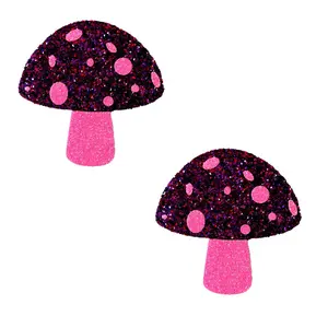 Alice Down The Rabbit Hole Pink Glitter UV Shroom Nipztix Pasties