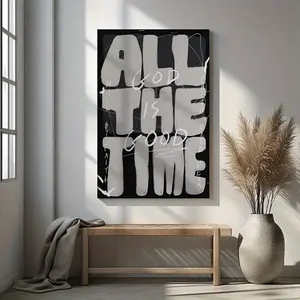 1pc Framed Canvas Poster - Modern Christian Wall Decor With "GOD. ALL. THE TIME. & GOOD. ALL. THE TIME. FAITH. ALL. THE TIME." - Black & White Minimalist Bible Verse Art In Beige/Gray/White - Vertical Inspirational Scripture Print For Home, Church, Office