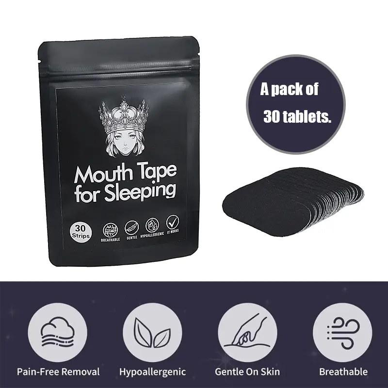 Upgraded Mouth Tape - 30 Count | Extra Strong Adhesive | Premium Breathable Fabric | All-Night Comfort for Sleep & Sports | Ergonomic Lip Seal Design Black Healthcare Aid