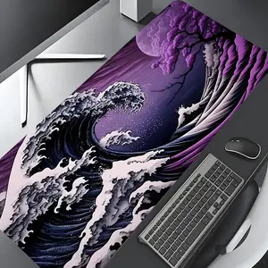 Purple Violet Moonlit Japanese Ukiyo-e Art Design Extra Large Gaming Mouse Pad, Stylish Desktop Decor, Non-Slip Rubber Edge Work Mat, Multi-Size Options for Laptops, Desktop Gaming, Home & Office Use, Desktop Accessory, Ideal Gift for Boys, Girls & Kids