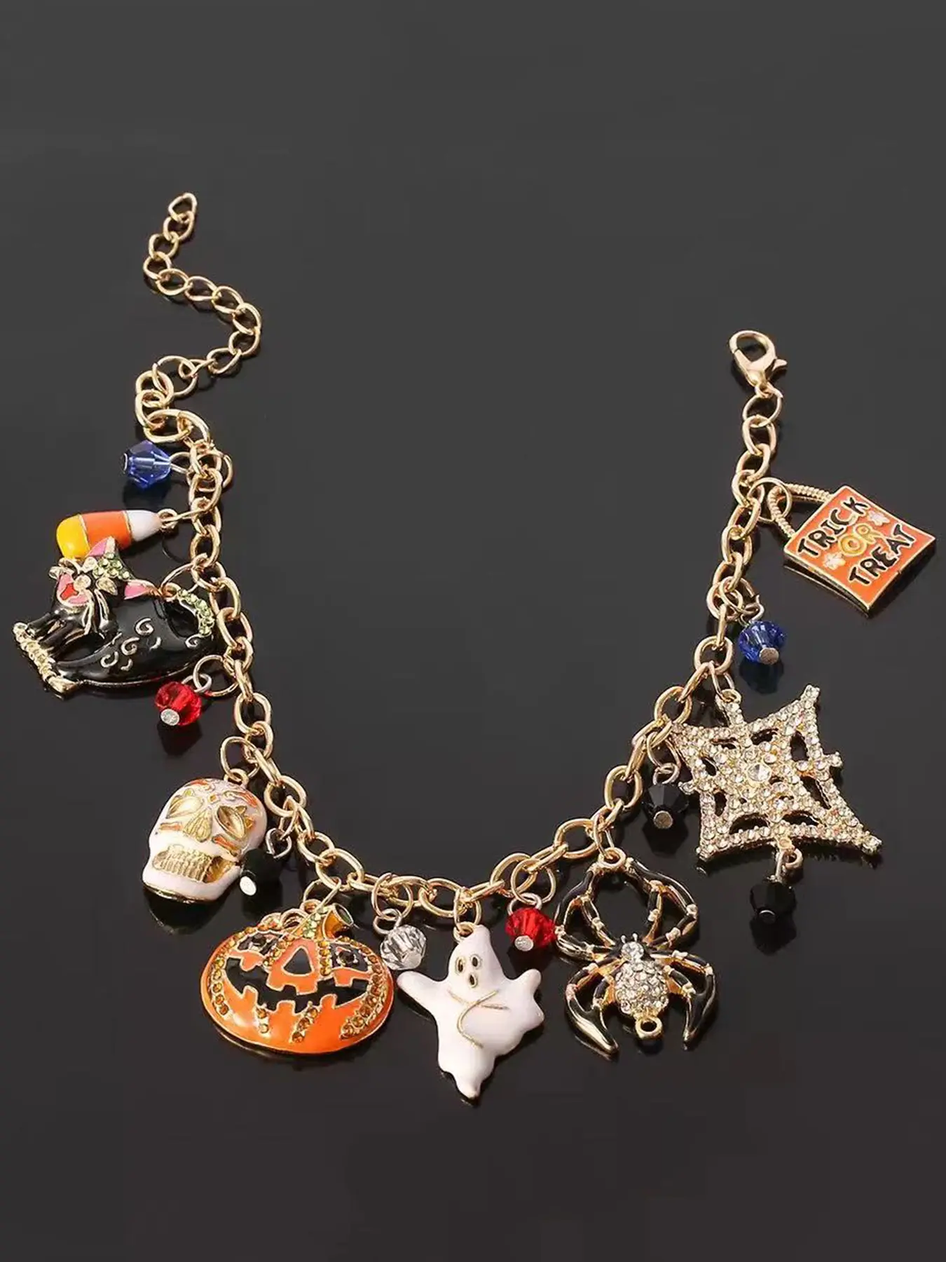 Pumpkin & Spider Net Charms Alloy Chain Bracelet, Fashionable Jewelry for Women & Men, Fashion Jewelry Accessories, Trendy All-match & Exquisite Jewelry for Birthday Gift，Halloween jewelry.