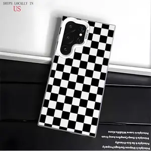 Checkerboard Pattern Phone Case for SAMSUNG GALAXY S22 S23 S24 FE ULTRA PLUS Hard TPU PET PC Black White Stylish Gift Ideas Anti-drop Cellphone Protective Case Shockproof Protector Mobile Phone Cover