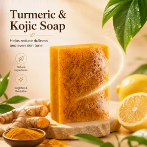 3PCS Lemon Turmeric Kojic Acid Bar Soap, Body Wash Dark Spot Reducer Soap Bar Cleansing Bar Cleanser for women men