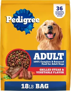 Adult Dry Dog Food, Complete Nutrition, Grilled Steak & Vegetable Flavor, 18 lb. Bag