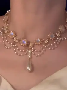 Temperament Moonstone Decorated Necklace, Fashion Jewelry for Party, Daily Clothing Decor, Trendy All-match & Exquisite Jewelry for Birthday Gift