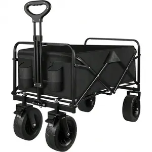 Collapsible Folding Wagon Cart, Heavy Duty Utility Garden Cart Equipped with All-Terrain Wheels and Side Pockets, Portable Large Capacity Wagon Suitable for Garden, Camping, Fishing, Sports and Daily Shopping, Black