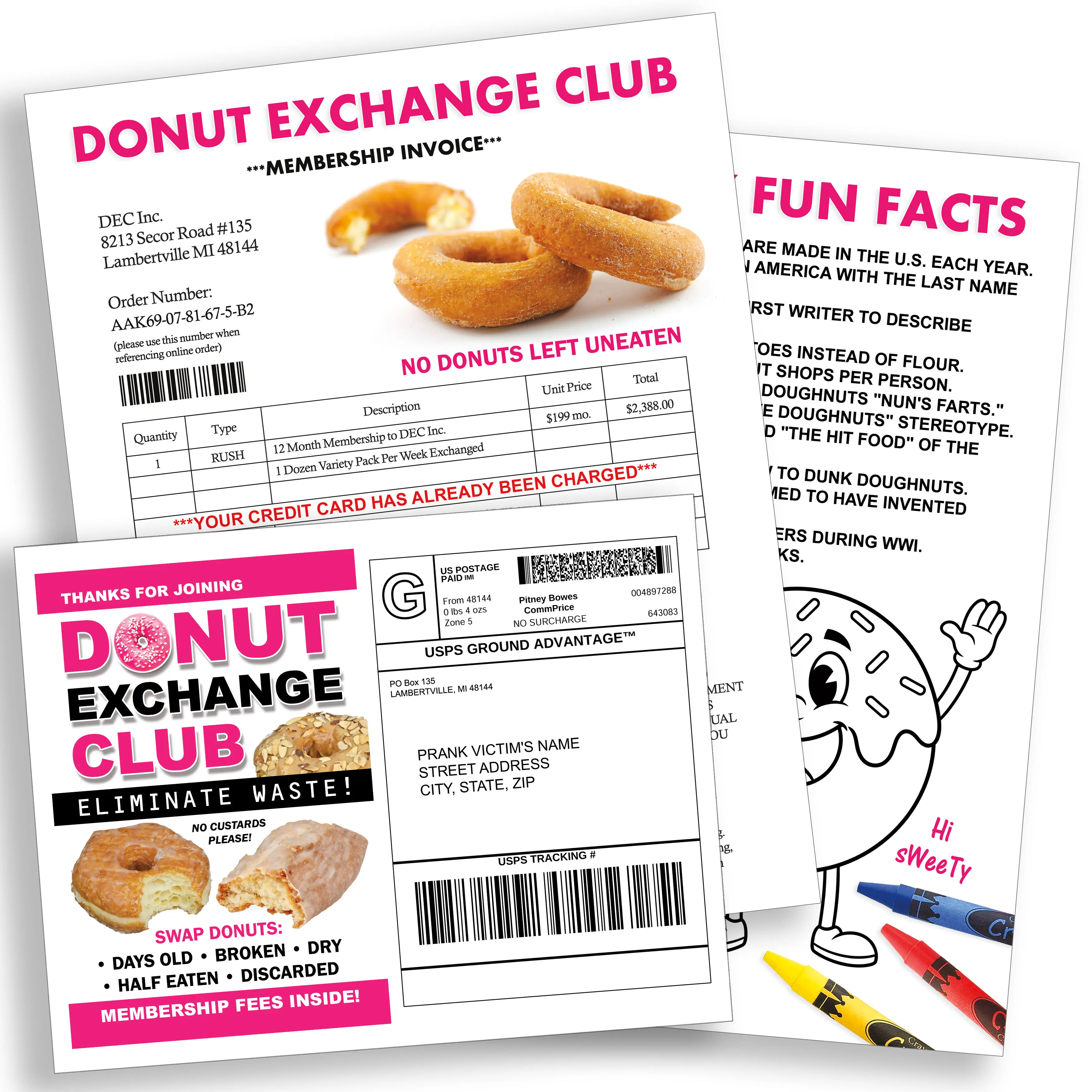 Donut Exchange Club Prank Mailer Joke Gag Sent 100% Anonymously!