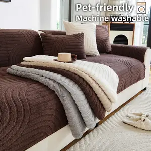 1 Pc Pet-Friendly Non-Slip Sofa Cover, Thick Plush Couch Cover, Sofa Couch Covers for 1/2/3/4 Seater & L-Shaped, Machine Washable Quilted Sofa Protector, Soft All-Season Living Room Decor Throw, Sofa Slipcover in Multiple Solid Colors
