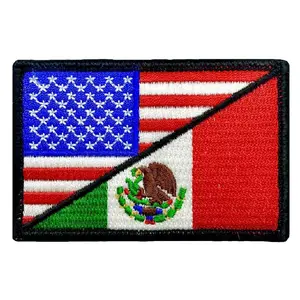 USA Flag Mexico Flag Patch 3.0 X 2.0 Hook Fastener UM2 Embroidered Emblem for Apparel