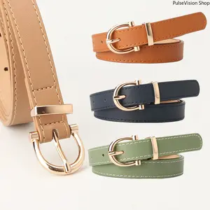 PulseVision Shop Korean Style Thin PU Leather Belt for Women Fashion Jeans Accessory 104cm Long Adjustable 70-100cm Waist Lightweight Medium Hardness