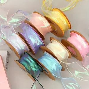 2 Rolls Random Iridescent Fish Tail Tulle Ribbon (4cm x 10 Yards / 1.57 x 354.33 Inches) | Cake Decorating, Gift Wrapping & Floral Bouquet Packaging Supplies