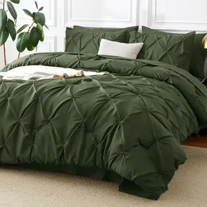 Olive Green Comforter King - 7 a Bag King Size, Pintuck Comforters Pinch Pleat Sets with Comforter, Flat Sheet, Sheet and Pillowcases  Shams