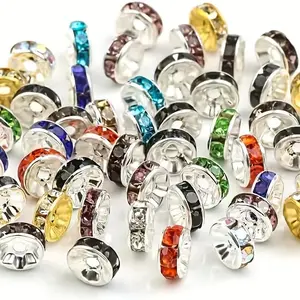8mm Rhinestone Spacer Beads, 100pcs/set Colorful DIY Mix Beads for DIY Bracelet Necklace Earrings, DIY Jewelry Making Supplies for Women & Girls, Indoor Decoration, Bead Assortment