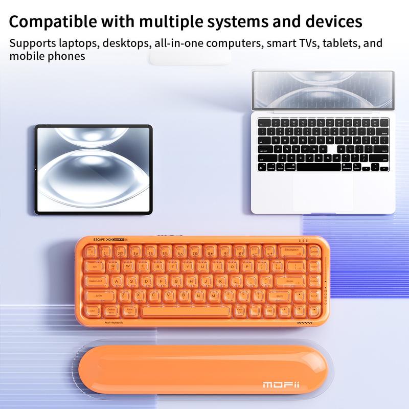 MOFii RGB Gaming Keyboard | 15 Light Effects, Cute Pink Transparent Keycaps, Rechargeable, BT/Wireless/Wired, US QWERTY