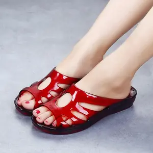 Crystal Flat Slippers, Transparent Home Slides, Women's Outdoor Non-slip Sandals, Elderly Indoor One-band Casual Slippers