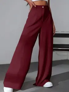 Women's Button Waist Straight Leg Pants, Fashion Basic Solid Color Suit Pants, Slimming Leg Design Wide Leg Pants for Spring & Fall