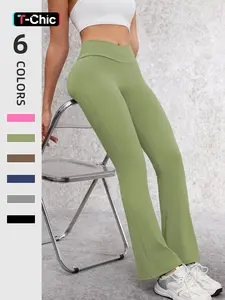 Women's Stretchy High Waist Solid Color Flare Yoga Pants, Cross Waist Running Fitness Tight Fit, Comfortable Fashion Design, Flare Leggings, Gym Sportswear Bottoms, Workout Clothes
