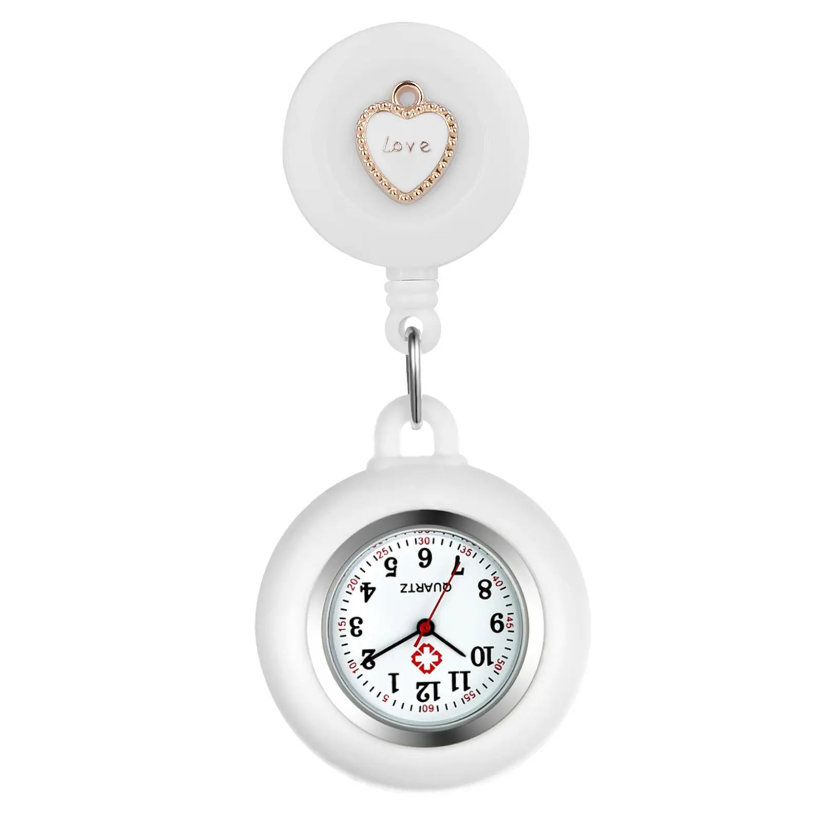 OIDEA Unisex Heart Embellished Band Pocket & Fob Watch - Retractable Silicone Band, Quartz Movement, 1ATM Water Resistant Fashion Women's Watch Accessory, Heart Embellished Band Pocket & Fob Watches
