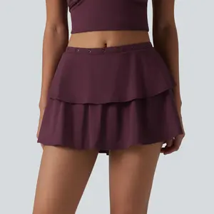 Halara SoftlyZero Airy Mid Rise Eyelet 2-in-1 Cool Touch Mini Casual Tiered Skirt with Pocket