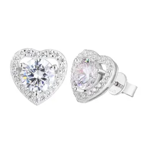 【#E520】Heart-shaped earrings UCCIYO Synthetic Moissanite Earrings For Women 925 Sterling Silver Stud Earring Men Hip Hop Jewelry Couple Gift