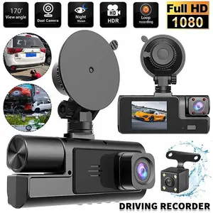 Car Dvr Camera, Front Inner Back Three Recording, 1080P Front Camera, Night Vision, Loop Recording, Gravity Sensor, Includes 32GB SD Card