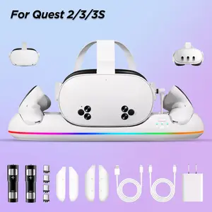 Charging Dock for Oculus/Meta Quest 2/3/3S VR Headset & Controllers 20W Magnetic Charger Station with 2 Rechargeable Batteries
