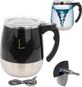 Rechargeable Self Stirring Mug - Magnetic Electric Auto Mixing Stainless Steel Cup for Office/Kitchen/Travel/Home Coffee/Tea/Hot Chocolate/Milk-390 ml/13.2 oz Black USB Charging One-Button Operation Detachable Design