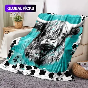 Cow Puzzle Pattern Flannel Blanket 1 Count Soft Warming Bedding with Storage Bag Comfy Lightweight for Halloween Decor GLOBAL PICKS