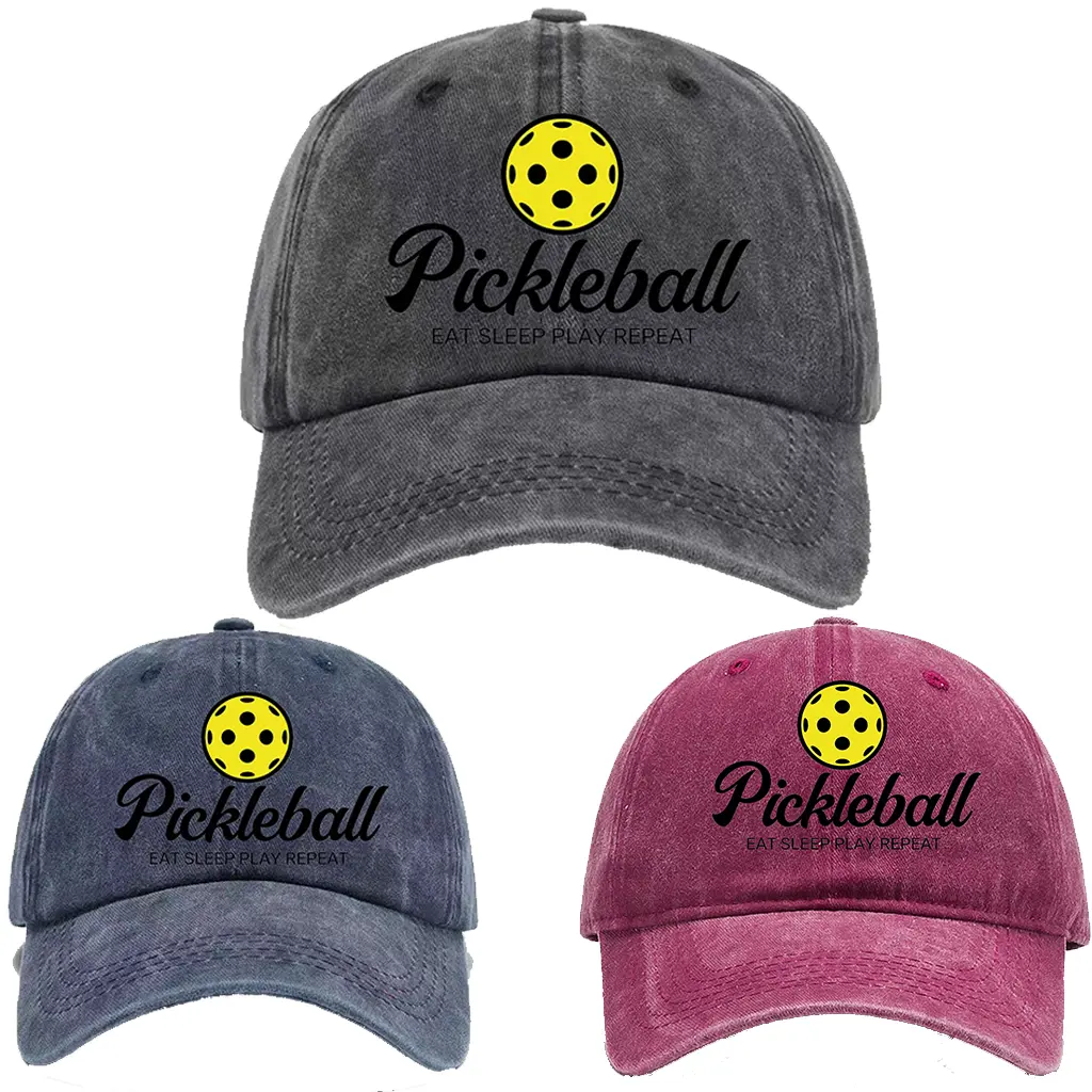 Vintage Washed Cotton Pickleball Baseball Cap Eat Sleep Play Repeat Graphic Distressed Dad Hat, Adjustable Outdoor Sun Hat Gift for Pickleball Lovers Players Vintage Cotton Hat For Men Women