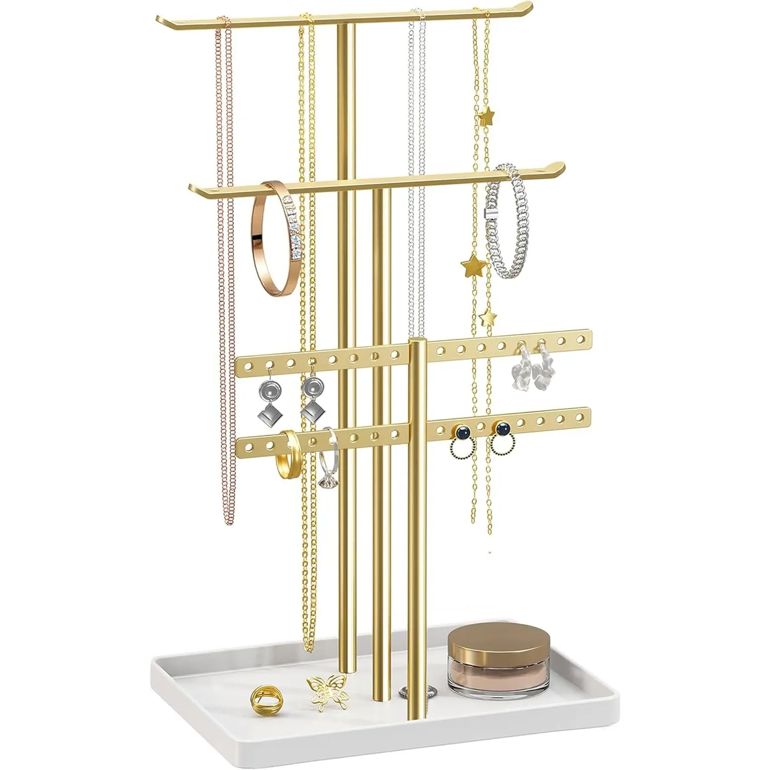 Pickpiff Gold Tiered Jewelry Stand Organizer - 14.5in Sturdy Dust-Resistant Tower-Shape Hanger for 80 Pcs Necklace, Earring, Bracelet, Women's Gift, Gold Jewelry Boxes & Organizers, Hanging Storage Jewelry Boxes & Organizers