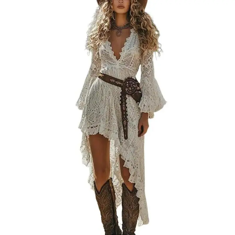 Women's Retro Ruffle Dress - Festival Style Cotton Linen Blend Long Sleeve Medium Length Solid Color Western Cowgirl Dress - TikTok Shop Women's Retro Ruffle Dress - Festival Style Cotton Linen Blend Long Sleeve Medium Length Solid Color Western Cowgirl Dress - TikTok Shop
