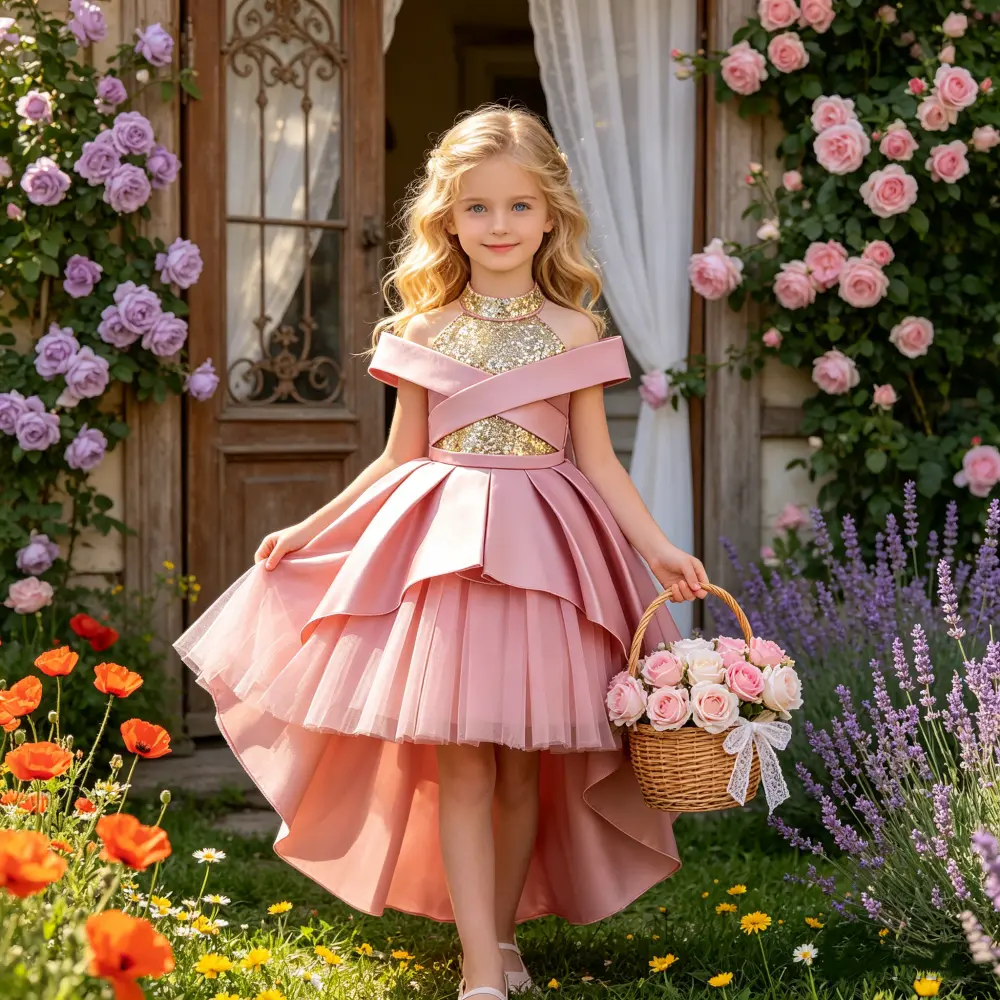 6132 green dress with a train suitable for performances piano parties dances and birthday parties birthday gift for a girl
