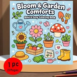 Bloom & Garden Comforts Bold & Easy Coloring Book for Kids & Adults - 22 Cute Kawaii Cozy Garden & Plant Coloring Pages, 120gsm Thick No Bleed Paper, Non-Toxic Odorless, Glue Binding, Perfect for Stress Relief