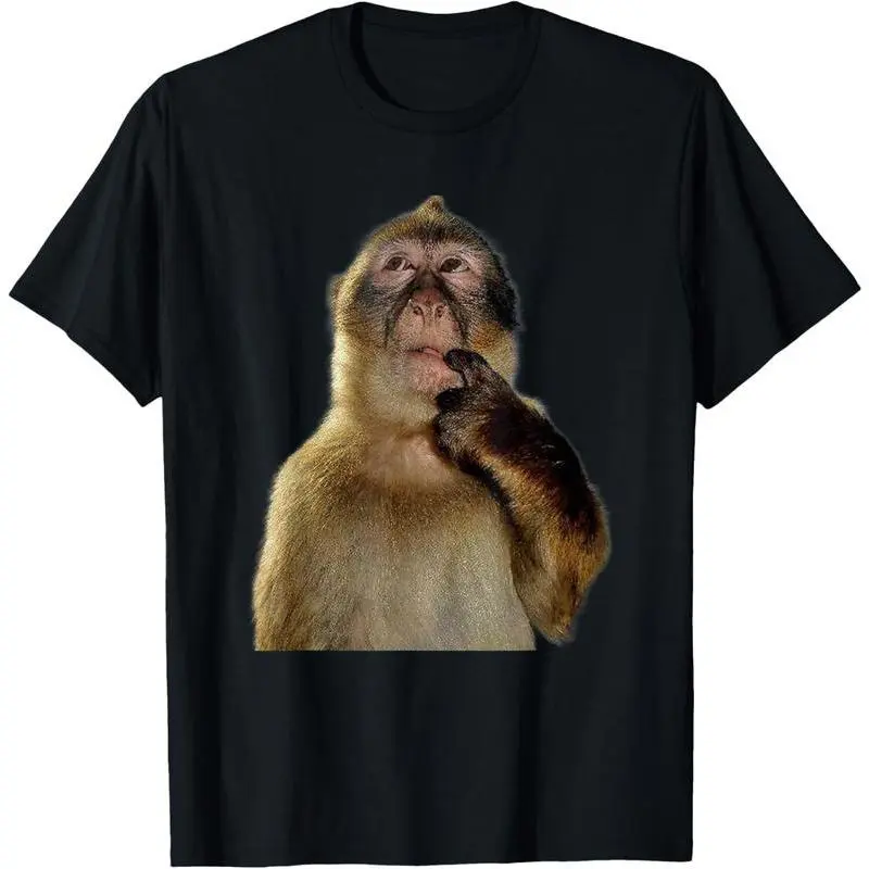 Women's Distressed Graphic Tee, 100% Cotton Short Sleeve Top with Thinking Monkey Meme Print for Casual Streetwear