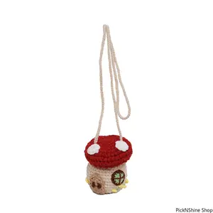 Handmade Knitted Mushroom Crossbody Bag, Cute Cartoon Yarn Shoulder Purse, Stylish Portable Mini Sling Bag For Toddler Boys Girls Daily Outdoor Use