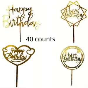 Happy Birthday Cake Topper, 40pcs/set Glitter Cake Decoration, Creative Baking Supplies for Birthday Party, Festive & Party Supplies, Cupcakes, Dessert