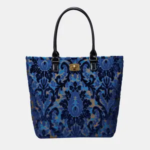 Burnout Velvet Navy Carpet Tote Shopper