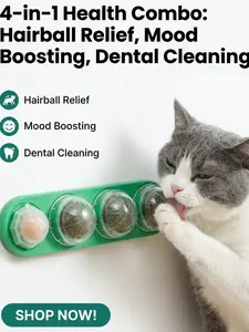 Catnip Toys Balls 4Pcs, Extra Energy Ball, Edible Kitten Silvervine Toys for Cats Lick, Healthy Teeth Cleaning Dental Toys, Cat Wall treats