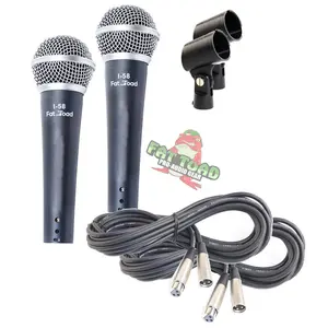Vocal Microphones with XLR Mic Cables & Clips (2 Pack) FAT TOAD - Studio Cardioid Dynamic Handheld