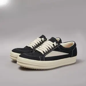 Men'sandWomen'sBlackTwillCanvasLowTopLaceUpRetroFlatCasualSneakers