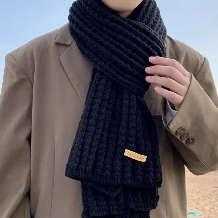 Cozy Winter Men’s Scarf – Solid Color Knitted Wool, Thickened and Warm, Stylish and Versatile for Cold Weather, Perfect for Couples