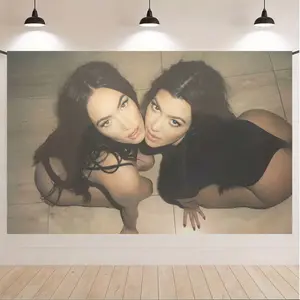 Megan Fox & Kourtney Kardashian Aesthetic Tapestry Poster, Trendy Wall Art for Girl Dorm Room, Polyester Wall Hanging
