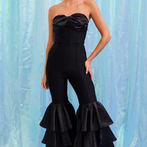 Lainey Wilson Black Ruffle Romper - Womenswear, Black Color, Ruffled Design, Strapless Style, Versatile for Various Occasions - Jumpsuit