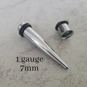 Single 7mm 1g Steel Taper and Tunnel Ear Septum Stretching Kit Gauges Gauging Plugs 1 gauge set earrings surgical in between