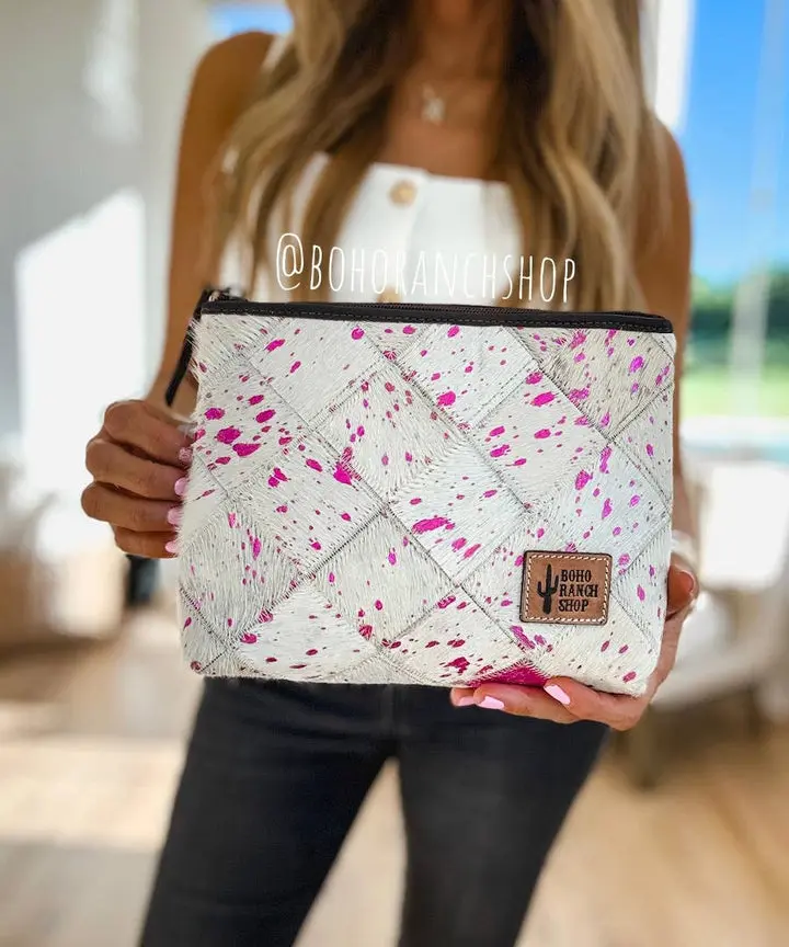 Cowhide Toiletry Bag Genuine Hair On Cowhide Makeup Bag Travel Toiletry Pouch Western Shaving Cosmetics Punchy Howdy Nashville large capacity Zippered