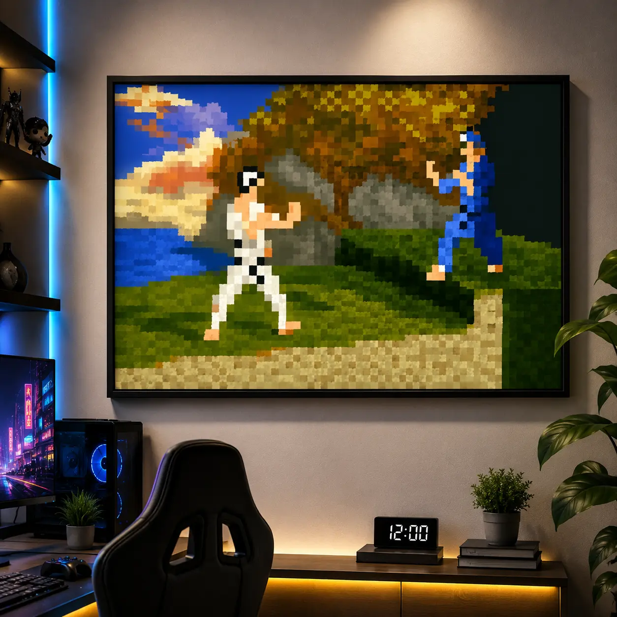 Minecraft "Fighters" 8-Bit Retro Pixel Canvas Wall Artwork, Official In-Game Painting, Frameless Home Decor Hanging, Cool Room Decor for Teen Boys, Boys Room Accessories, Gaming Wall Art, Game Room Decor, Bedroom Decor, Canvas Poster, Gift for Gamers